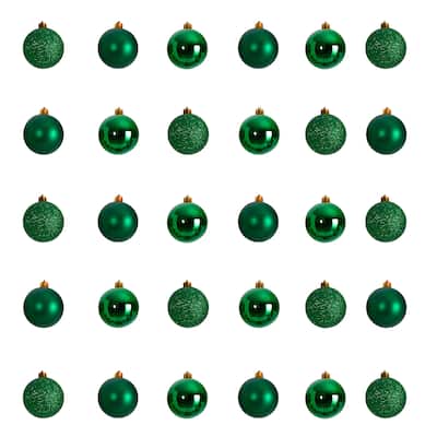 Shatterproof 3-Finish Christmas Ball Ornaments - 2.5" (60mm) - Green - 30ct