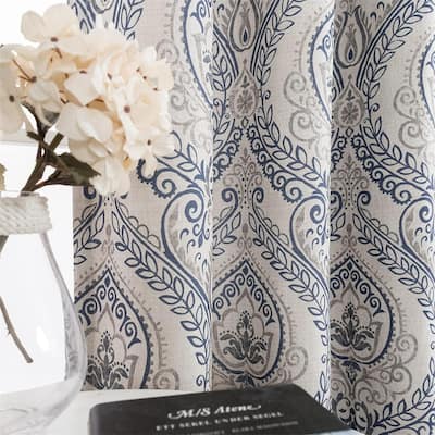 Blue Damask Blackout 84" Vintage