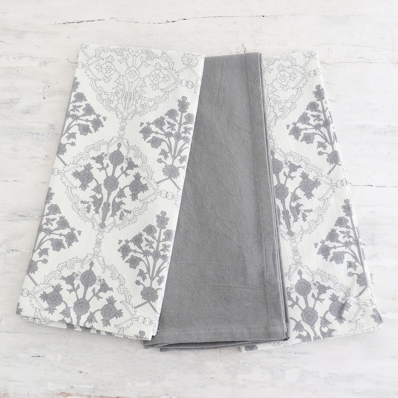 Novica Handmade Noble Damask Cotton Dish Towels (Set Of 3)