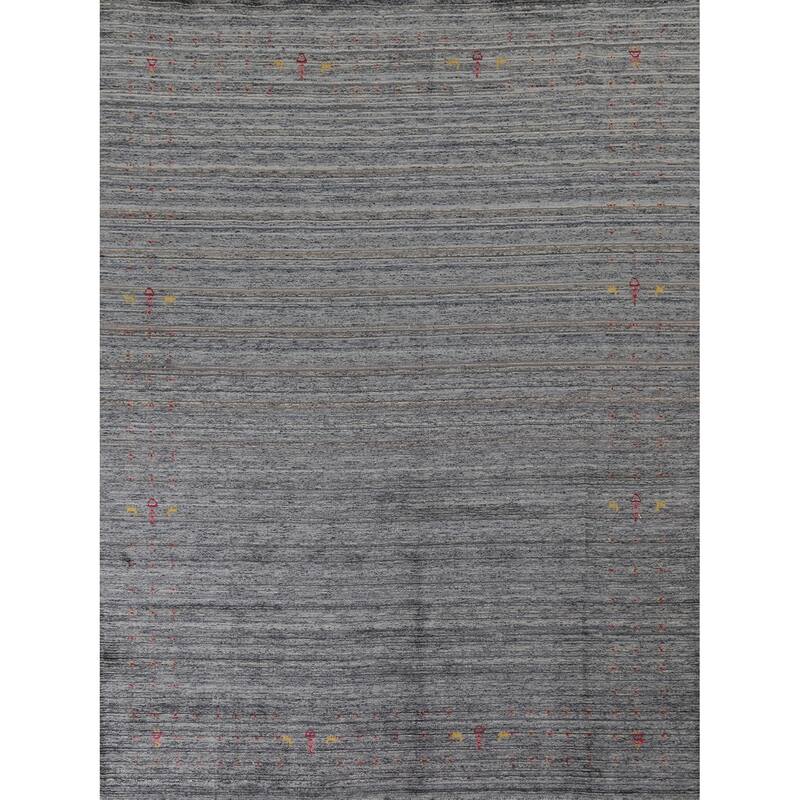 Gray Gabbeh Indian Area Rug Hand-Knotted Wool Carpet - 8'1"x 9'7"