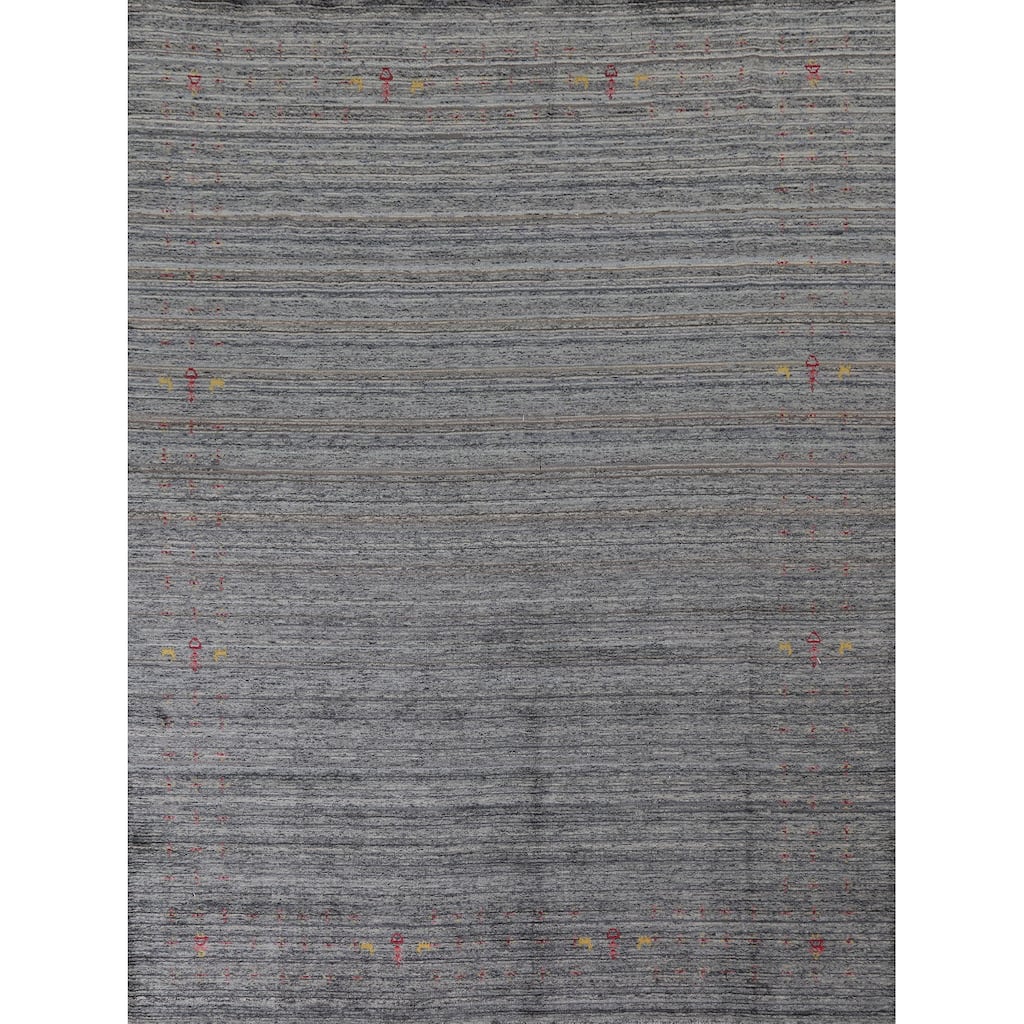 Gray Gabbeh Indian Area Rug Hand-Knotted Wool Carpet - 8'1"x 9'7"