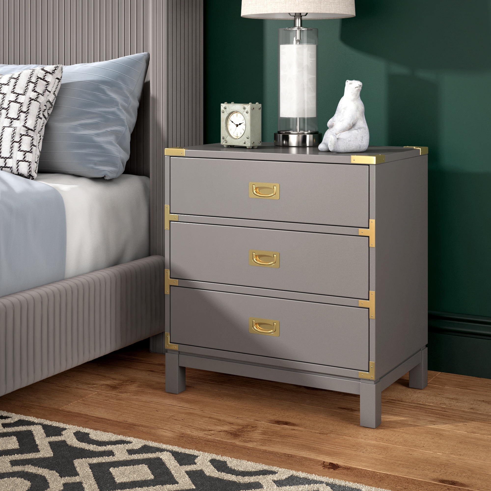 Valoria 3-Drawer Nightstand with Gold Accents