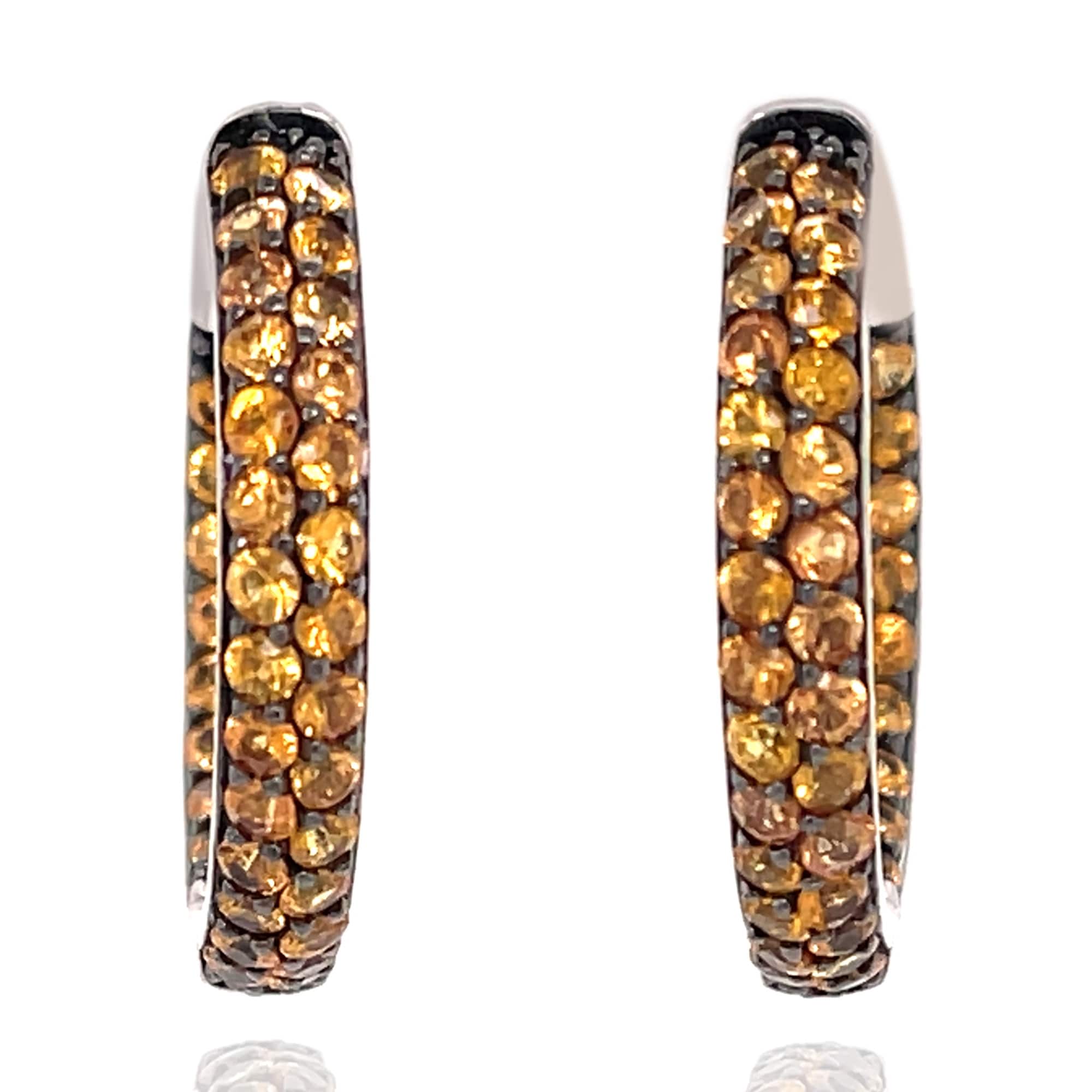 Pinctore Sterling Silver 4.18Ctw Orange Sapphire Inside-Out Hoop Earrings 1.25"L