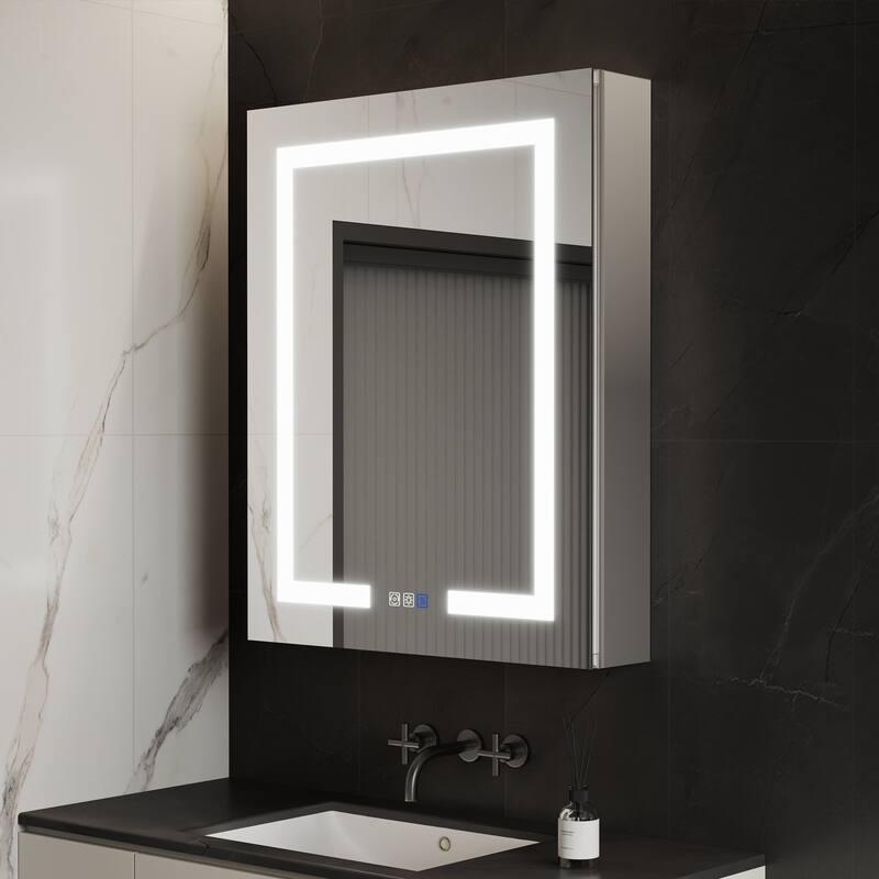 ExBrite 24" x 30" LED Lighted Bathroom Medicine Cabinet with Mirror,Recessed or Surface Mount,Defog