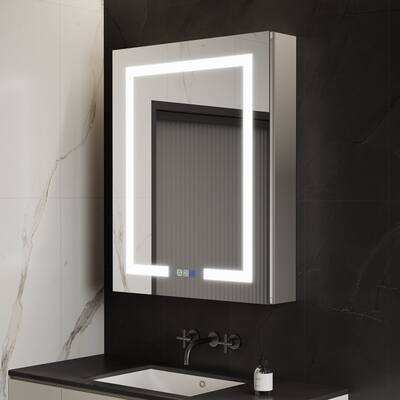 ExBrite 24" x 30" LED Lighted Bathroom Medicine Cabinet with Mirror,Recessed or Surface Mount,Defog