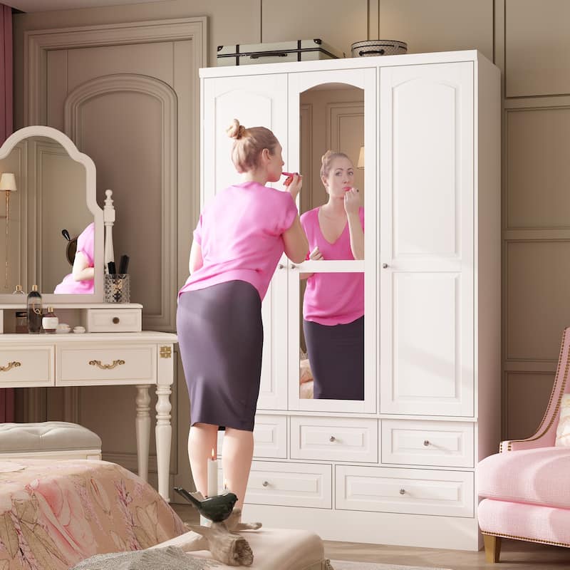 Modular Majesty Double Wardrobe Mirror-Front Storage Closet Armoires