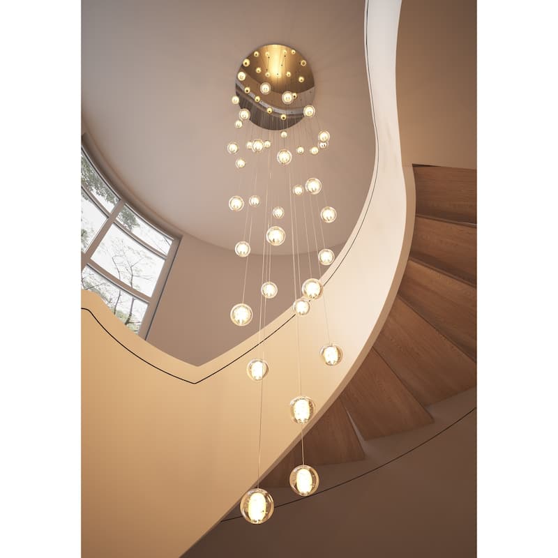 Modern Crystal Ball Long Raindrop Chandelier for Entrance Foyer Staircase