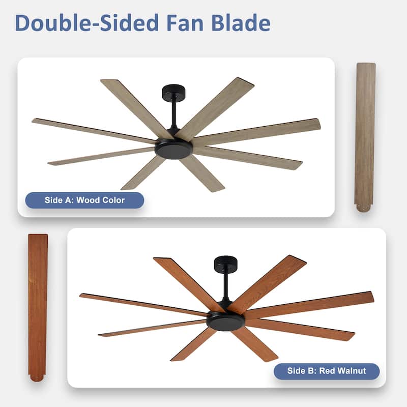 Large Ceiling Fan without Light - 8-Blade, Remote App Control, Dimmable 3CCT LED, Quiet DC Motor​