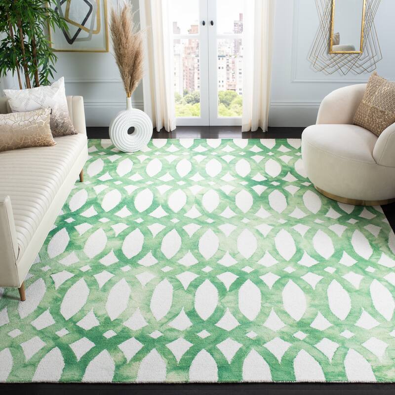 SAFAVIEH Handmade Eligija Wool Geometric Dip Dye Area Rug - 4' x 6' - Ivory/Green