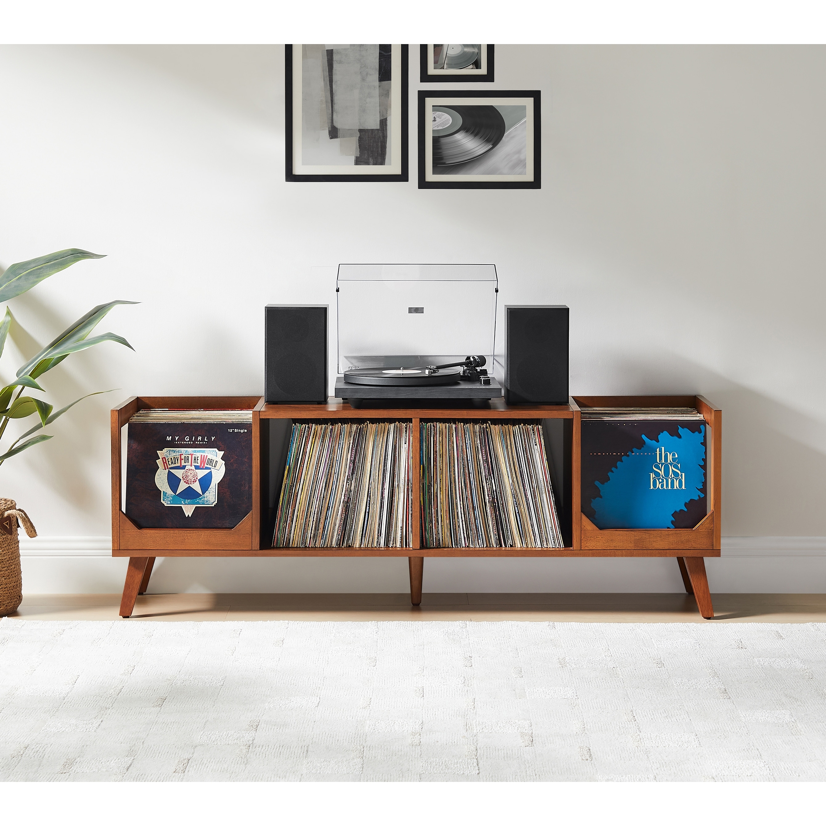 Crosley Asheville Small Record Player Stand With Vinyl Storage