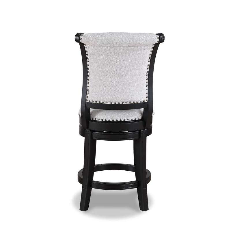 2Pc Swivel Pub Stools Counter Height 24" Chair Upholstered Seat Nailhead Trim Footrest Wooden Dining Room Furniture Black/Dove