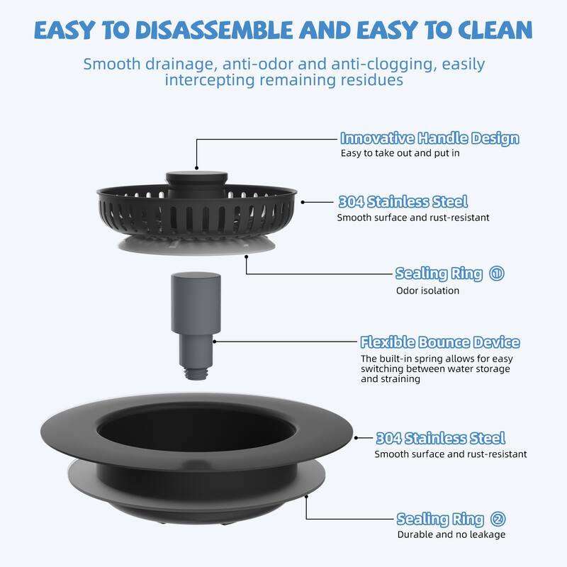 Stainless Steel 3 in 1 Kitchen Sink Drain Strainer for US 3-1/2" Drain