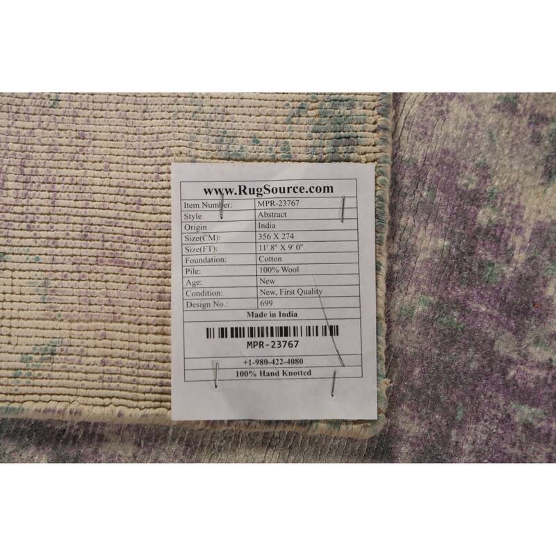 Contemporary Abstract Indian Area Rug Handmade Multi-Color Wool Carpet - 9'0"x 11'8"