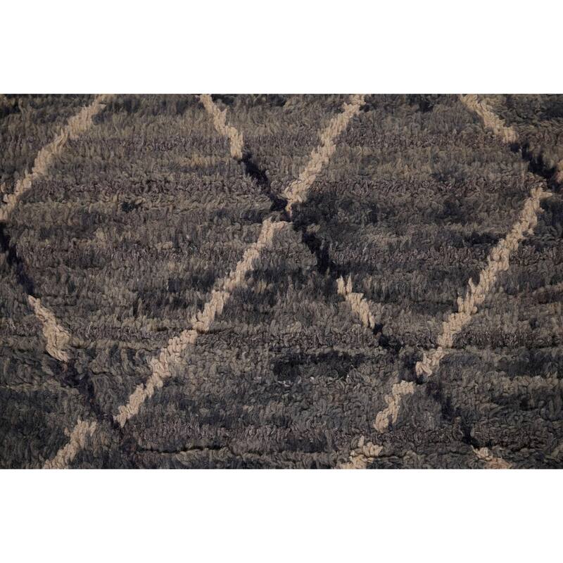 Grays & Blues Trellis Moroccan Area Rug Hand-Knotted Wool Carpet - 6'0" x 9'7"