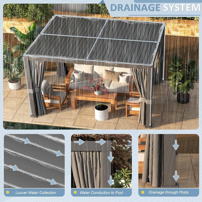 Louvered Pergola 10 x 12ft Outdoor Aluminum Pergola with Adjustable Roof for Gardens