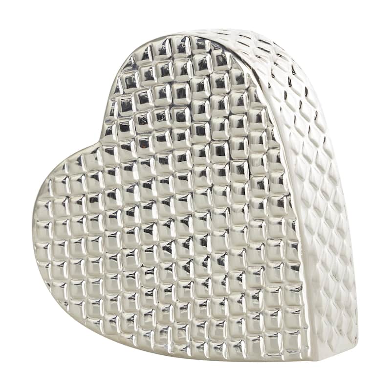 Aluminum Metal Heart Slanted Decorative Sculpture with Dimensional Cube Textured Exterior - Gold or Silver - Roche River Decor - Silver