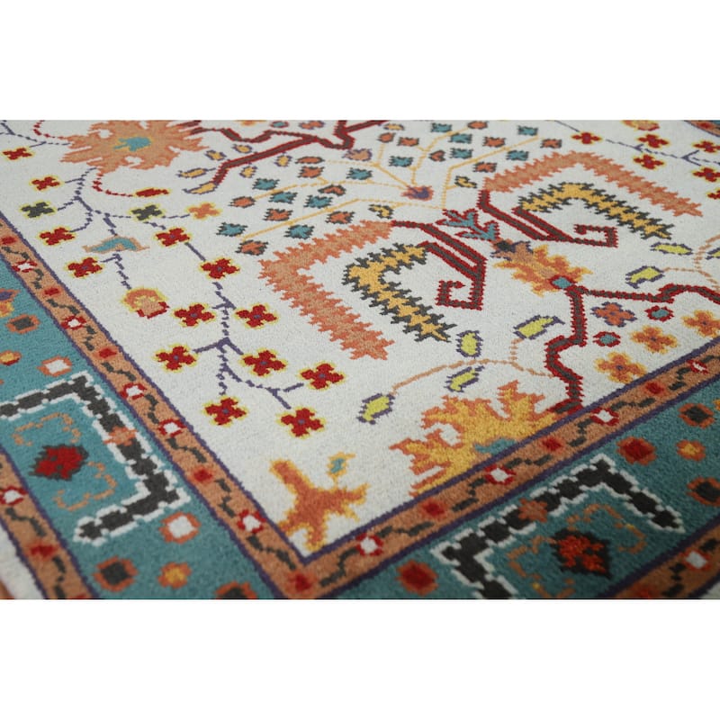 Hand Knotted Oriental 100% Wool Carpet Transitional Floral Navy Blue & Blues Oushak Area Rug - 5' 11'' X 4' 0''