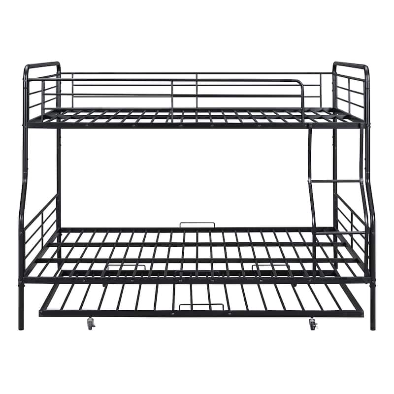 HomeRoots Black Full XL Over Queen Contemporary Metal Bunk Bed With Trundle