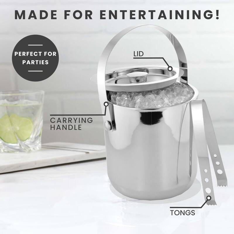 Sol Living Ice Bucket Double Wall Stainless Steel with Lid and Tongs