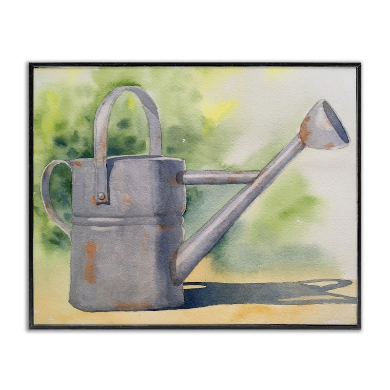 Stupell Country Watering Can in Garden Framed Giclee Art Design By Stephanie Fielden - 20 x 16 - Black