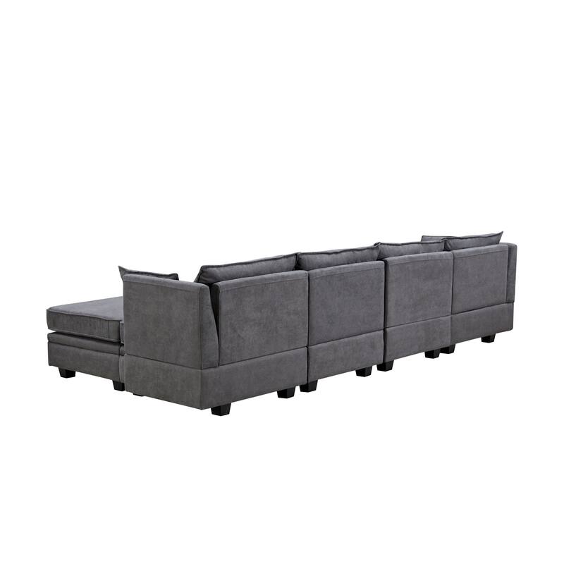 U-Shape Modular Sectional Sofa with Convertible Bed, Reversible Chaise,Storag