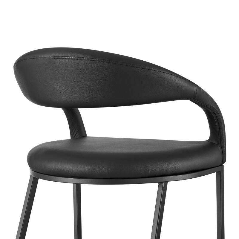 Monie Counter Stool Chair, Curved Floating Back, Black Faux Leather