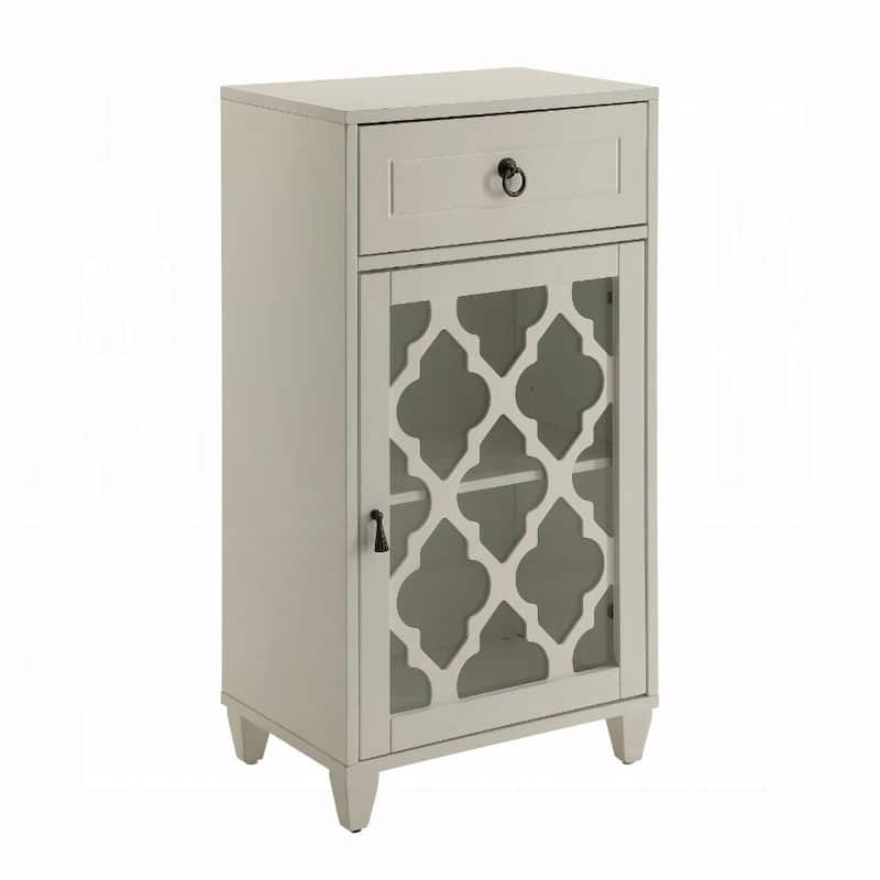 White Solid Wood Accent Cabinet with Drawer and Glass Door for Dining Room - 11.8” D x 17” W x 32.5” H - White