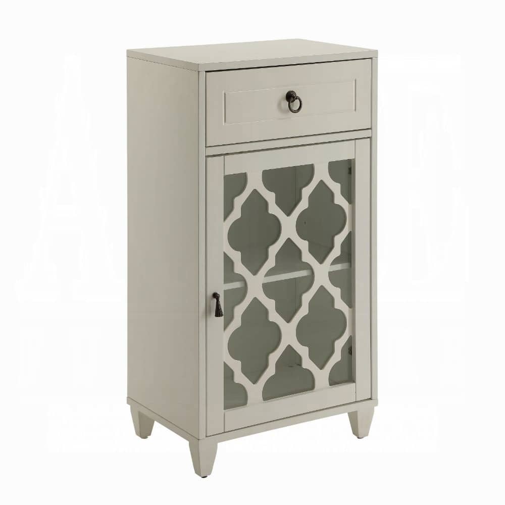 White Solid Wood Accent Cabinet with Drawer and Glass Door for Dining Room - 11.8” D x 17” W x 32.5” H