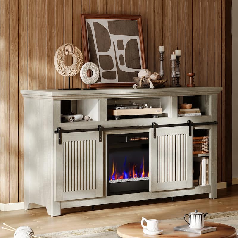 Bestier 60'' Fireplace TV Stand with Electric Fireplace Heater & Storage Cabinet for TVs up to 65 Inch