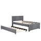preview thumbnail 10 of 13, Full Size Upholstered Platform Bed with Trundle, Linen Upholstery, Tufted Headboard, Sturdy Frame