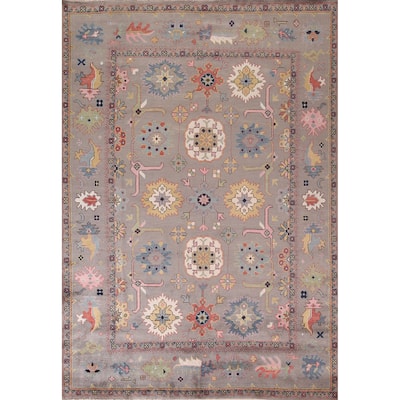Transitional Oushak Oriental Area Rug Hand-Knotted Wool Carpet - 9'2"x 11'10"