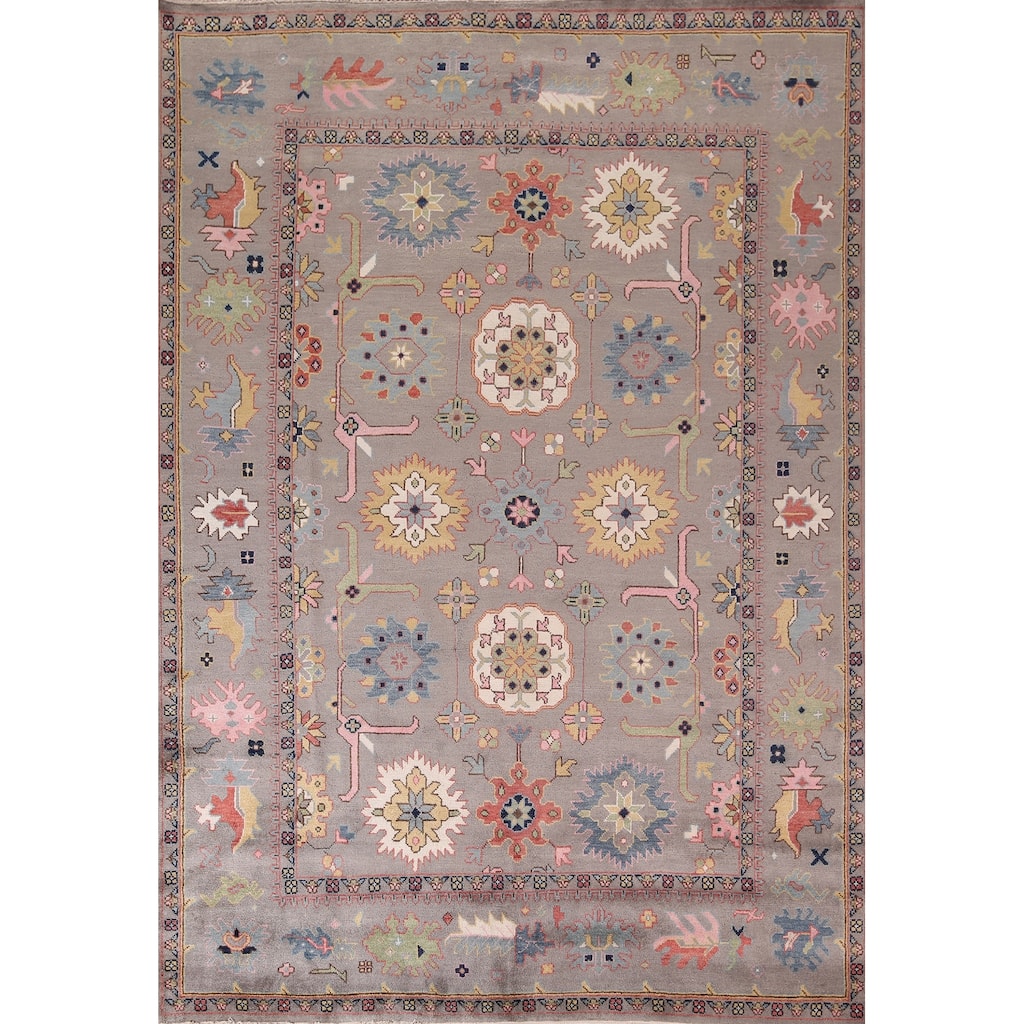 Transitional Oushak Oriental Area Rug Hand-Knotted Wool Carpet - 9'2"x 11'10"