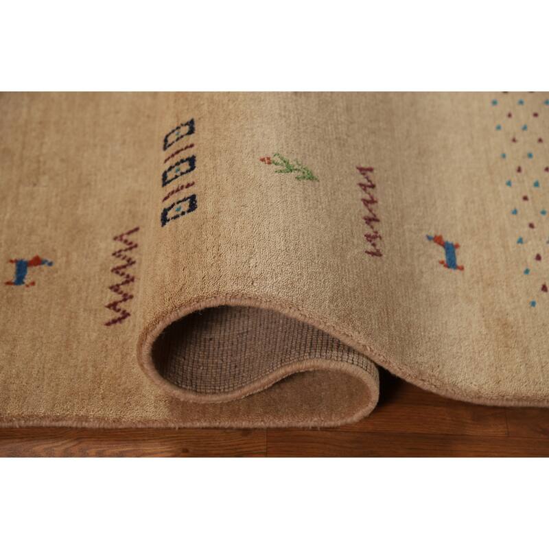 Tribal Gold Gabbeh Oriental Area Rug Hand-Knotted Modern Wool Carpet - 4'8" x 6'6"