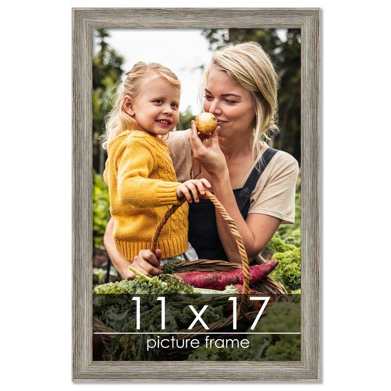 11x17 Grey Rustic Thin Barnwood Picture Frame - UV Acrylic, Foam Board Backing, Hanging Hardware - Holds 11x17 Photo