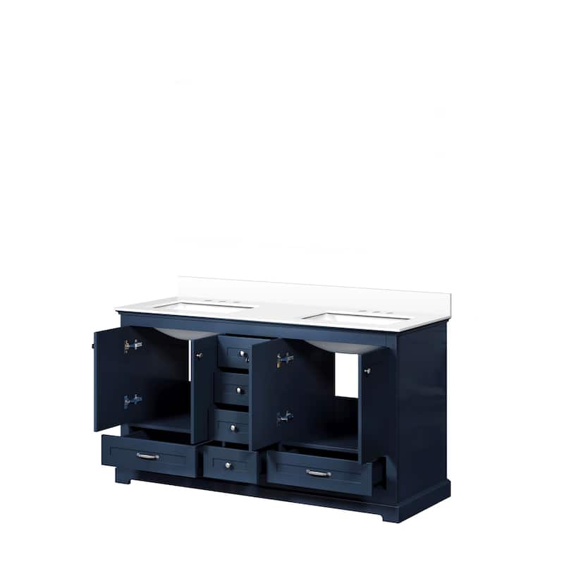 Dukes 60 in. W x 22 in. D Navy Blue Double Bath Vanity and White Quartz Top