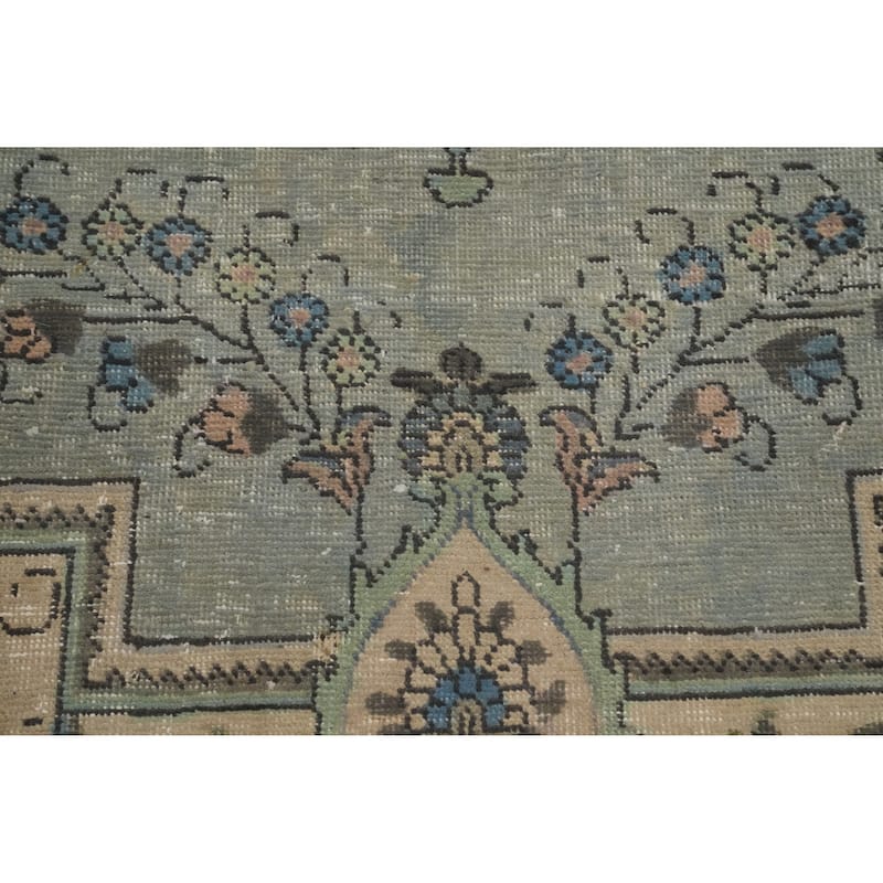 Hand Knotted Oriental 100% Wool Carpet Traditional Floral Greys & Charcoal Tabriz Area Rug - 11' 9'' X 9' 6''