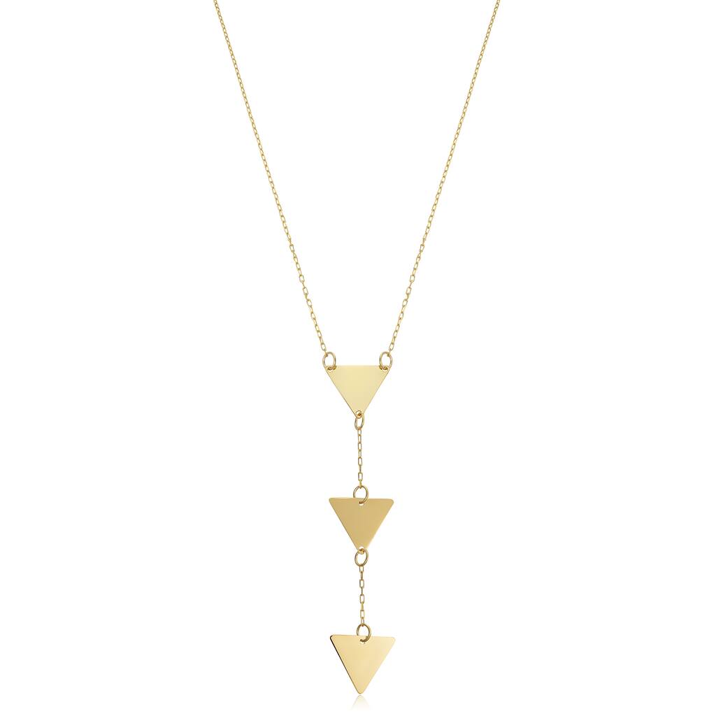 10k Yellow Gold Triple Triangle Adjustable Length Drop Necklace (adjustable to 16 or 17 inches)