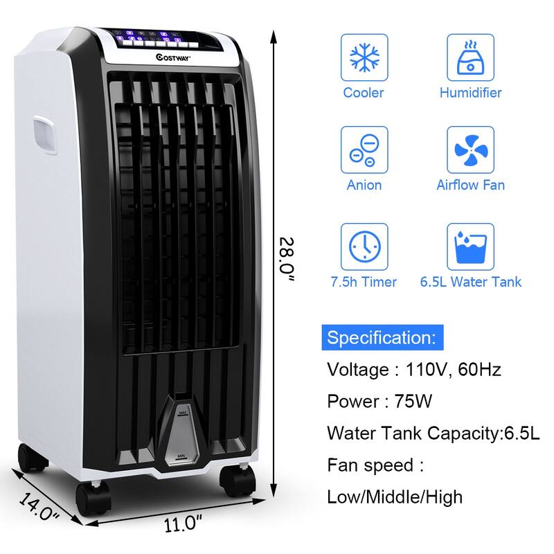Costway Evaporative Portable Cooler Fan Anion Humidify W/ Remote