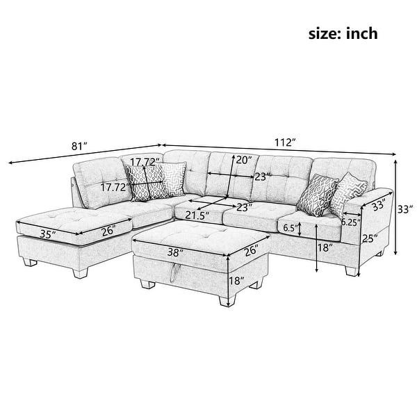 L-shape Reversible Sectional Sofa with 2 Outlets & USB Ports with ...