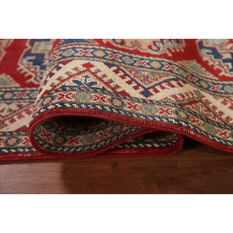 Geometric Red Kazak Runner Rug Handmade Oriental Wool Carpet - 2'9" x 10'8"
