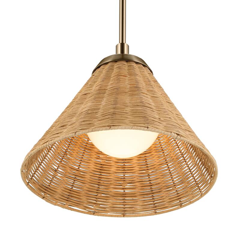 Kichler Lighting Bekah 14.25 Inch 1 Light Convertible Pendant with Opal Glass and Handwoven Rattan Shade in Champagne Bronze