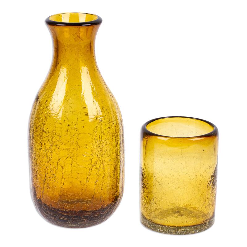 Novica Handmade Textured Amber Handblown Recycled Glass Carafe And