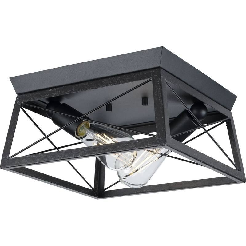 Briarwood Collection 2-Light Cerused Black Flush Mount Ceiling Light - 12 in x 12 in x 6 in - 12 in x 12 in x 6 in