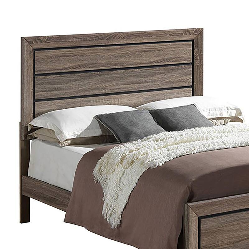 Queen Size Wood Panel Bed with Horizontal Plank Headboard