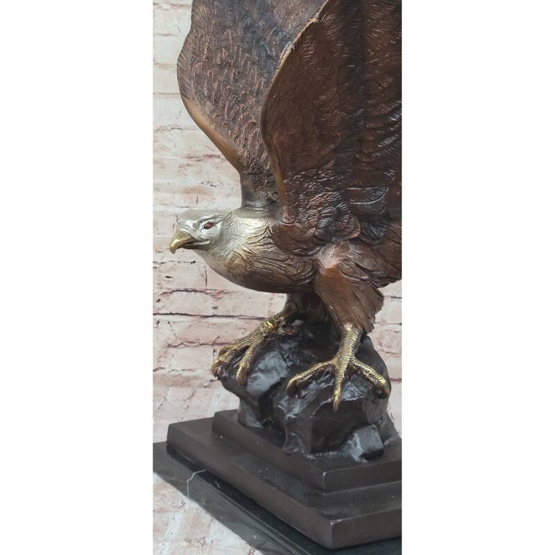 American Bald Eagle Perched On Rock - Bronze Metal Sculpture By J. Moigniez