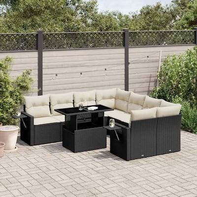 vidaXL Patio Sofa Set with Cushions Outdoor Furniture 9 Piece Poly Rattan - 24.4 x 24.4 x 27.2