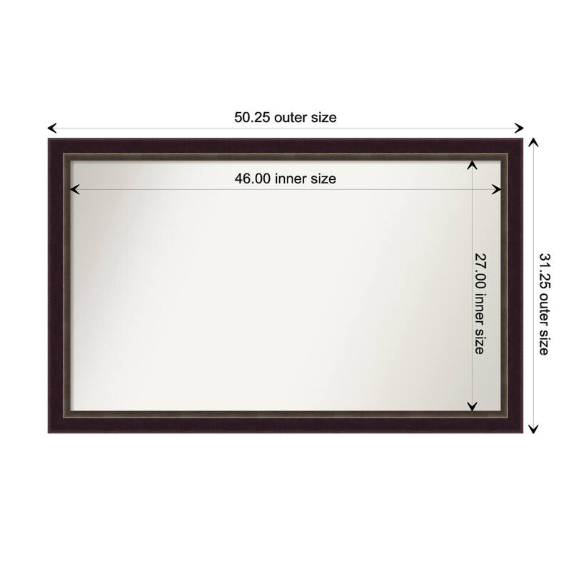 Signore Bronze Framed Non-Beveled Custom Wall Mirror, Bathroom Vanity Mirror - Outer Size: 50.25 x 31.25
