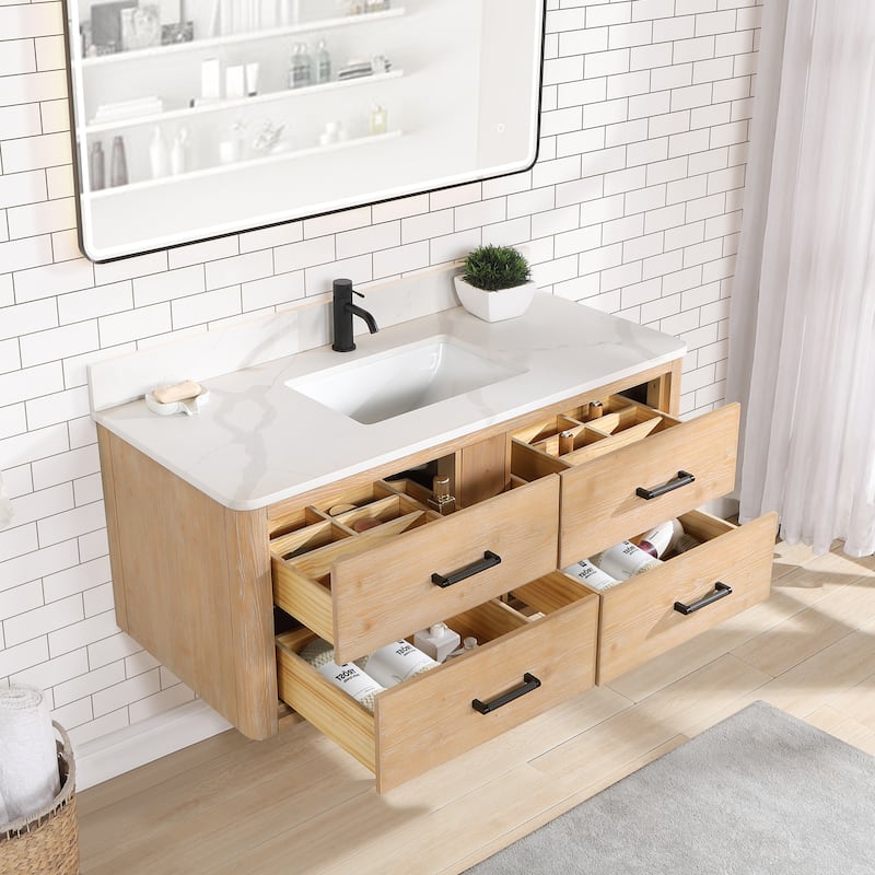Cristo Floating Bath Vanity with White Quartz Stone Top without Mirror