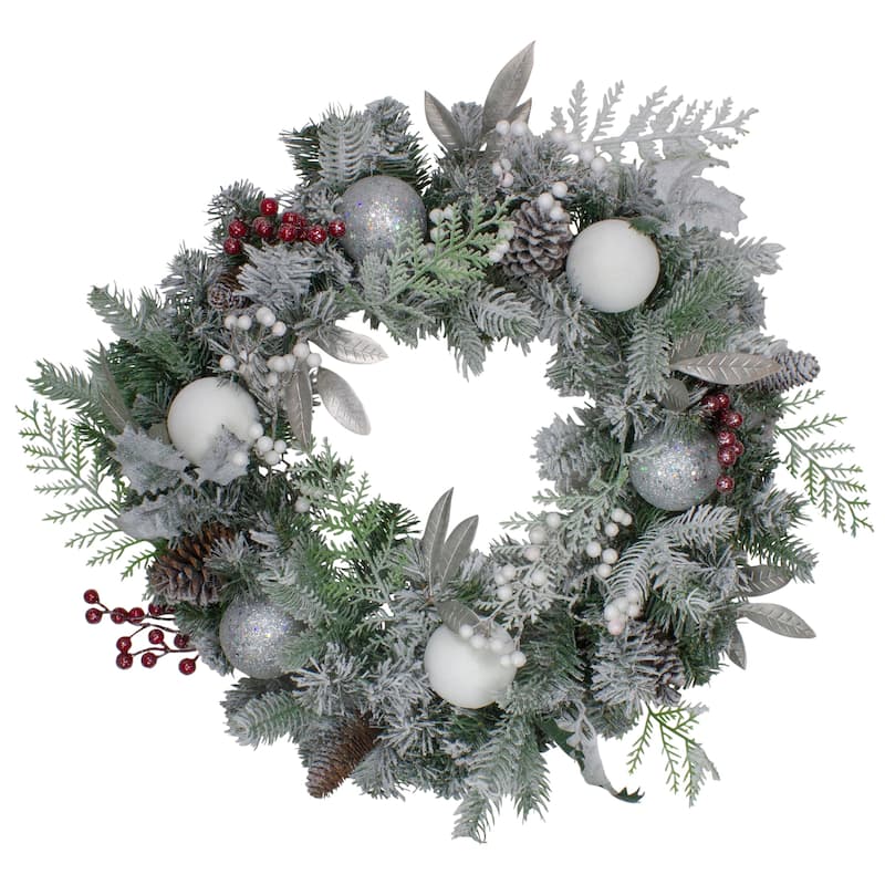 Frosted Cedar and Berries Artificial Christmas Wreath - 24-Inch Unlit - 24"