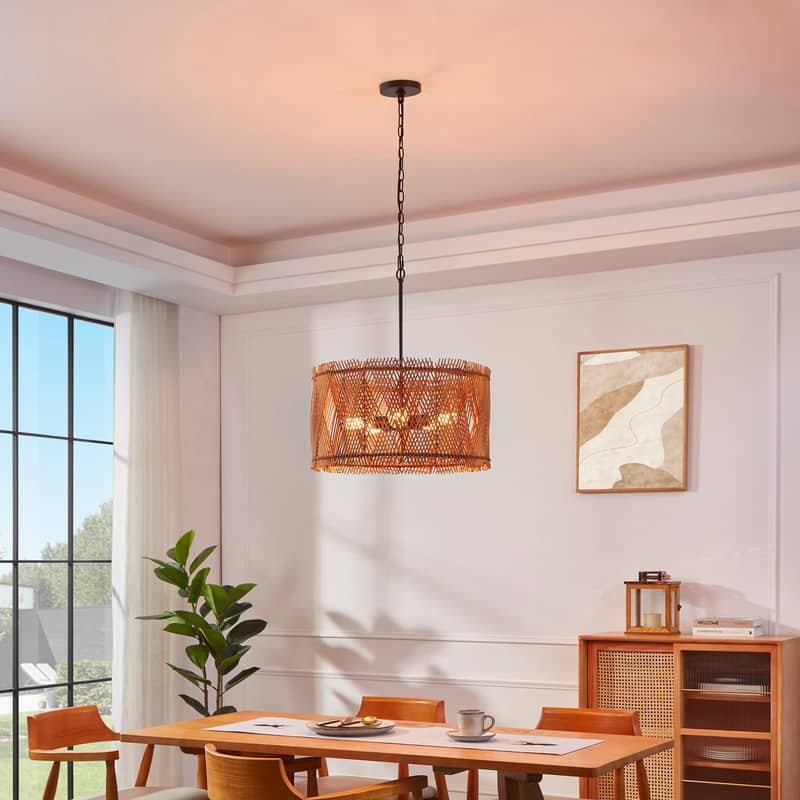 KAWOTI 5-Light Hand-made Pendant Light with Bamboo Drum Shade